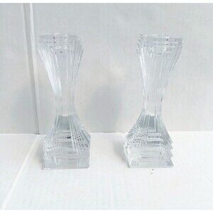 Mikasa Lead Crystal Pair Of Candle Holders-City Lights-Czech Glass-Art Deco